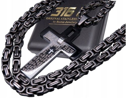 CZARNY ŁAŃCUSZEK + KRZYŻYK CZARNA STAL CHIRURGICZNA 316L SPLOT KRÓLEWSKI na Arena.pl