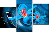 60CM 90 ZEGAR 3 ELEM NIEBIESKIE KOSMICZNE KWIATY JAKUB BANAŚ ŚCIENNY