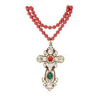 naszyjnik- korale kolor rudy z krzyżem 23