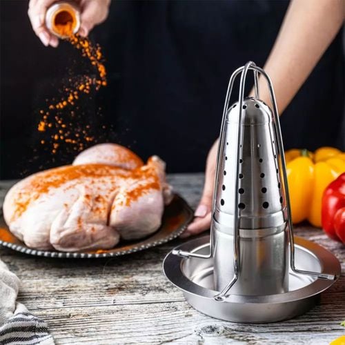 stojak do pieczenia kurczaka z ociekaczem i aromatyzerem kinghoff kh-1880 na Arena.pl