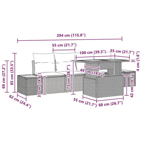 Zestaw Sof na Ogród z przechowywaniem 5 pcs Szary Polirattan na Arena.pl