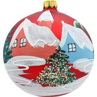 Bombka okrągła Zimowe Domki: czerwona zestaw