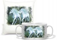 Zestaw PODUSZKA + KUBEK nadruk z grafiką JEDNOROŻCE KONIE UPOMINEK PREZENT