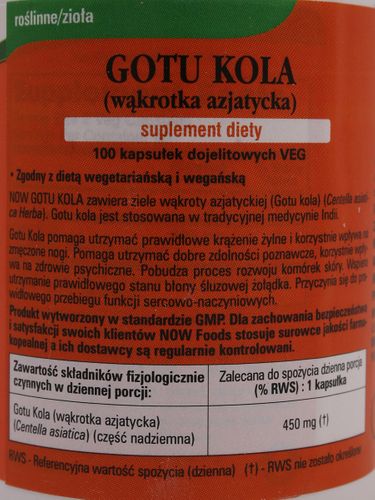 Gotu Kola 450mg - Now - 100kaps na Arena.pl