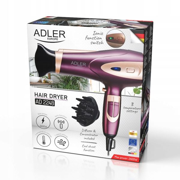 Suszarka do włosów 2400W Z JONIZACJĄ Zimny nawiew + Koncentrator i Dyfuzor zdjęcie 7