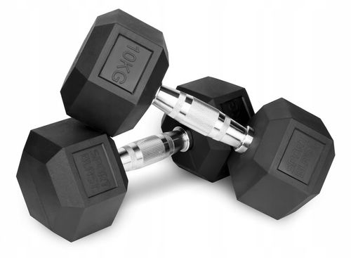Hantle stałe 2x10kg żeliwne gumowane ZESTAW 20kg HEX do treningu SOLIDNE na Arena.pl