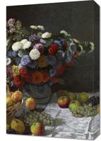 Obraz 40x60cm Still Life with Flowers and Fruit, Monet Vintage