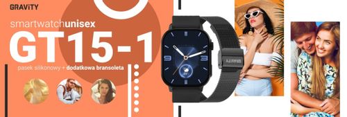 Smartwatch Gravity GT15-1 Czarny Pasek Silikonowy + Czarna Bransoleta na Arena.pl