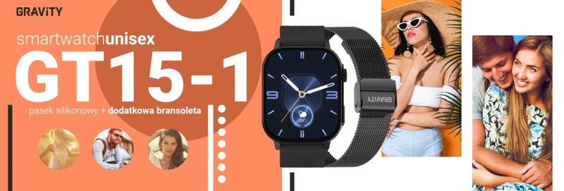 Smartwatch Gravity GT15-1 Czarny Pasek Silikonowy + Czarna Bransoleta zdjęcie 10
