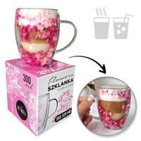 szklanka termiczna z kwiatami w środku, gipsówka hortensje róż 300 ml
