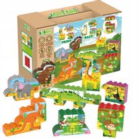 Edukacyjne Klocki Konstrukcyjne Puzzle dwustronne 16 zwierząt gratis eko