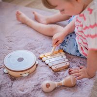 ZESTAW MUZYCZNY DREWNIANE INSTRUMENTY CYMBAŁKI TAMBURYN MARAKAS VIGA POLARB