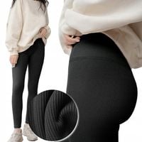 LEGGINSY BAMBUSOWE PRĄŻKOWANE DŁUGIE WYSOKI STAN getry CZARNE KRYJĄCE