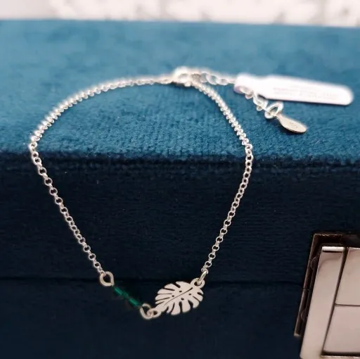 BRANSOLETKA SREBRNA LIŚĆ MONSTERA I KR. SWAROVSKI SREBRO 925 zdjęcie 5