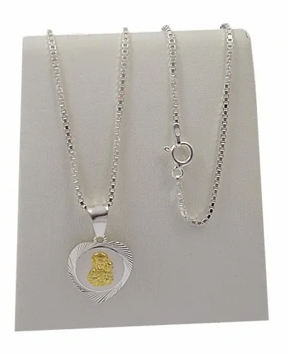 Łańcuszek Srebrny Wenecjana z Medalikiem Złoconym Serduszko Grawer Gratis na Arena.pl