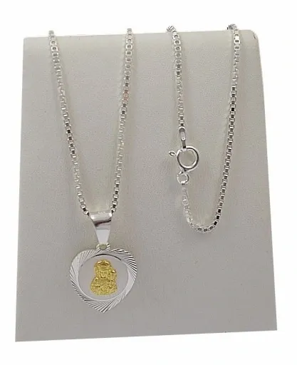 Łańcuszek Srebrny Wenecjana z Medalikiem Złoconym Serduszko Grawer Gratis zdjęcie 7