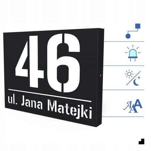 PODŚWIETLANY NUMER NA DOM TABLICZKA ADRESOWA LED 40X30 cm CZUJNIK ZMIERZCHU na Arena.pl