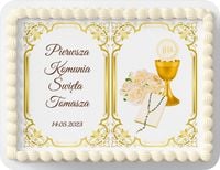 OPŁATEK PROSTOKĄTNY NA TORT KOMUNIA ŚWIĘTA + NAPIS