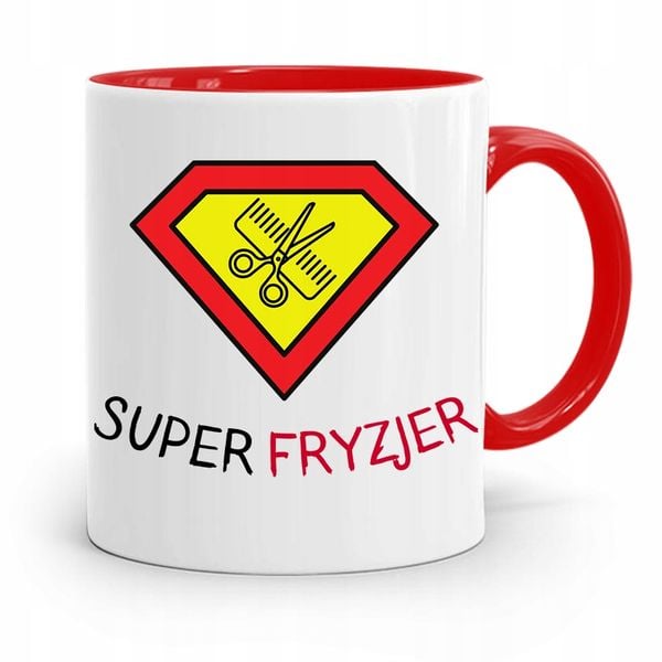 Kubek Czerwony Fryzjera Fryzjerki Super Fryzjer Z Nadrukiem Ze Zdjęciem zdjęcie 1