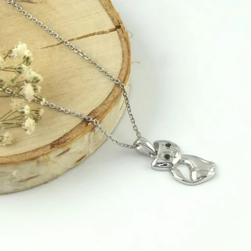 Naszyjnik Srebrny 925 Łańcuszek i Wisiorek Kotek Kot z Zielonymi Oczami zdjęcie 6