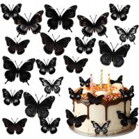 Waflowe Czarne MOTYLKI MOTYLEK na tort Jadalna Dekoracja 23 szt