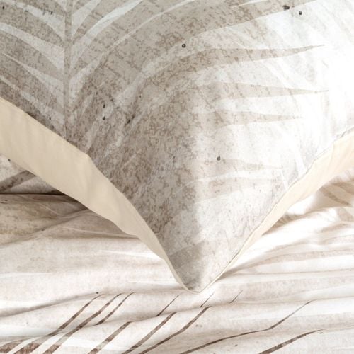 Pościel SALMA 200x220 + 2x 70x80 beż‑popiel liście makosatyna na Arena.pl