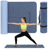 Mata do ćwiczeń 183x61 cm antypoślizgowa TPE do jogi, stretchingu z uchwytem niebieska