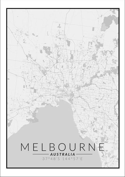 Melbourne mapa czarno biała - plakat 20x30 cm zdjęcie 1