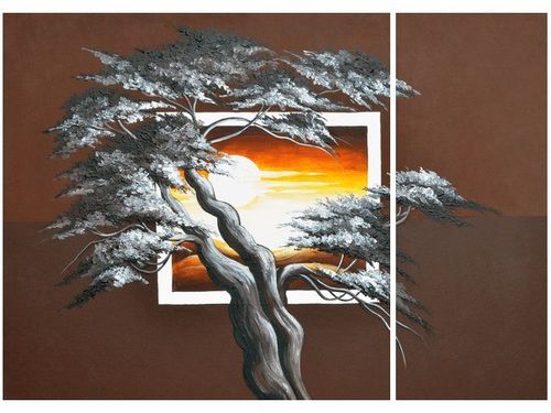 70X50CM DRZEWO TLE ZACHODZĄCEGO SŁOŃCA DWÓJ OBRAZ NIESYMETRYCZNY na Arena.pl