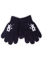 Rękawiczki dziewczęce pięciopalczaste czarne z króliczkiem YOCLUB