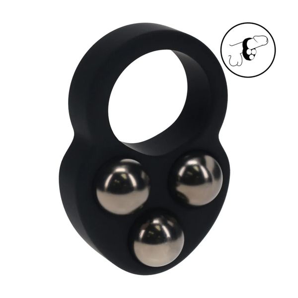 Liquid Silicone Triple Weighted Ball Cockring - Black zdjęcie 2