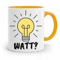 Kubek Żółty Prezent Dla Elektryka Watt? Żarówka Z Nadrukiem Ze Zdjęciem