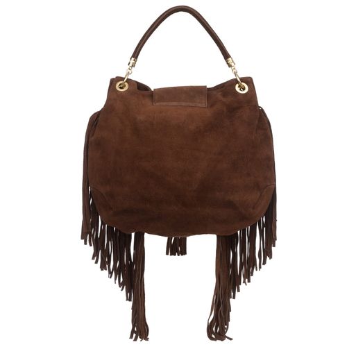 VERA PELLE torebka zamszowa worek z frędzlami i paskiem V571 c.brązowa na Arena.pl