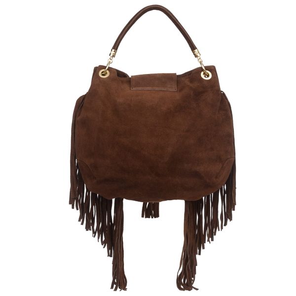 VERA PELLE torebka zamszowa worek z frędzlami i paskiem V571 c.brązowa zdjęcie 5