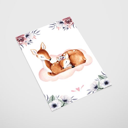 Plakat dla dziecka, sarenka, chmurka różowe plakaty 21x29,7 cm A4 na Arena.pl