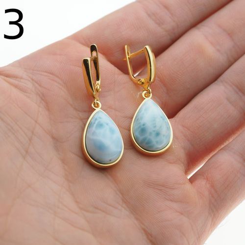 Kolczyki - Larimar łza w srebrze złoconym 3 na Arena.pl