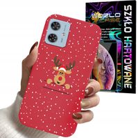 ETUI DO MOTOROLA MOTO G55 - ŚWIĄTECZNE WZORY RENIFER PLECKI + SZKŁO