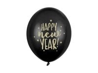 Balony sylwestrowe Happy New Year czarne 30cm 3szt Nowy Rok Sylwester