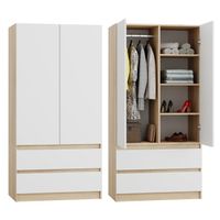 SZAFA SONOMA BIAŁA GARDEROBA DUŻA NA UBRANIA OTWIERANA SZUFLADY NOWOCZESNA