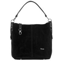 VEZZE torebka damska zamszowa worek z paskiem na ramię V551 czarna