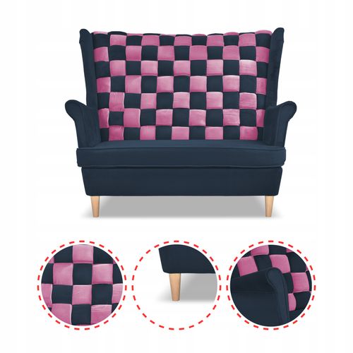 Zestaw uszak CAROL DUO sofa fotele Family Meble granatowo - różowy na Arena.pl