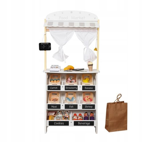 DREWNIANY STRAGAN TEATRZYK MINI MARKET SKLEP WARZYWNIAK Z AKCESORIAMI na Arena.pl