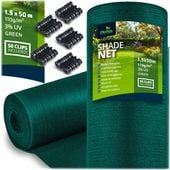 Siatka cieniująca 1,5x50m 110 g/m2 + 50 zacisków zielona