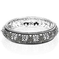srebrna ażurowa bransoletka typu bangle z markazytami - 18cm - bdm2867