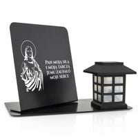 ZNICZ solarny LAMPION LED + PODSTAWKA z DEDYKACJĄ na GRÓB CMENTARZ