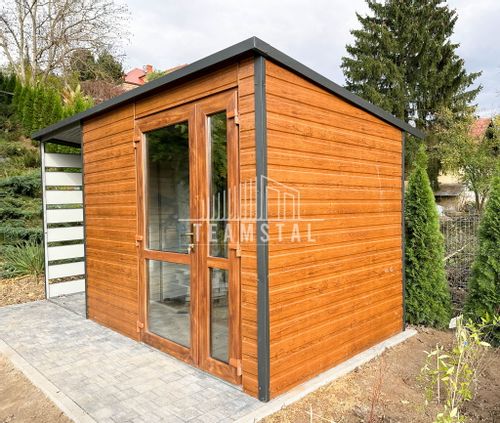 SCHOWEK - DOMEK OGRODOWY 2,5m x 2m + wiata 1,3m spad w tył TS511 na Arena.pl