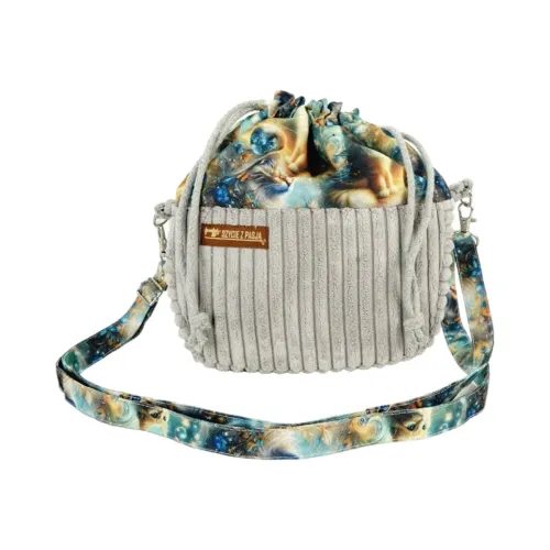 Torebka Sakiewka Sztruksowa Szara z Motywem Kosmicznych Kotów – Handmade na Arena.pl