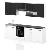 Meble Kuchenne Komplet Kuchnia Marocco 2.6m Zestaw Czarny Połysk Biały Mat