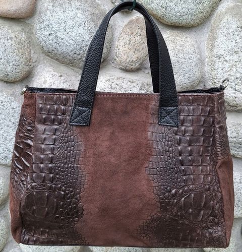 CZEKOLADOWA Zamszowa Torebka Włoska Kuferek SKÓRA NATURALNA Vera Pelle na Arena.pl