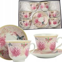 Komplet 6 FILIŻANEK ZE SPODKIEM 250 ml ZESTAW Kawy Herbaty Klasyczne Retro